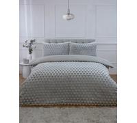 Rapport Home Diamond Cut Luxury Teddy Fleece Bedding Set - Kingsize, Silver - Embossed Geometric Textured Duvet Cover & Pillowcases