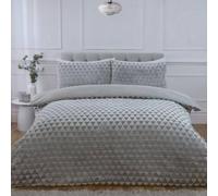 Rapport Home Diamond Cut Luxury Teddy Fleece Bedding Set - Single, Silver - Embossed Geometric Textured Duvet Cover & Pillowcases