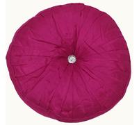Rapport Home LARGE ROUND PINK PLEATED FAUX SILK FILLED DIAMANTE BUTTON CUSHION 17"
