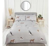Rapport Paws And Tails Reversible Duvet Cover Set Dogs And Stripes Bedding Grey