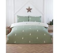 Rapport Home Double Christmas Duvet Cover Set | Soft Microfibre Fir Tree Bedding with 2 Envelope Pillowcases | Festive Xmas Bed Linen 200x200 cm | Green