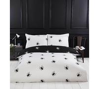Rapport Home Monochrome Microfibre Double Duvet Cover Set, Black Spider Reversible Bedding Set