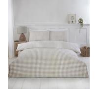 Rapport home Double Duvet Cover Set - Natural Checkered Polycotton Bedding with 2 Pillowcases - Soft & Durable Gingham Design for Bedroom (200x200cm)