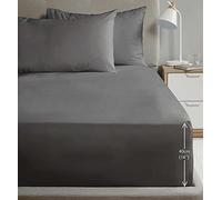 Rapport Home Double Size Fitted Sheet Extra Deep 40cm Depth Charcoal Soft Easy Care Non-Iron Percale Bed Sheet - 16 inch Pocket