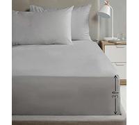 Rapport Home Double Size Fitted Sheet Extra Deep 40cm Depth Grey Soft Easy Care Non-Iron Percale Bed Sheet - 16 inch Pocket