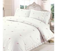 Rapport Home Duvet Quilt Cover Floral Lace Trim Embroidered Bed Set, Polyester-Cotton, Cream, 2 pcs, Single,35.9x25.5x2.9 cm