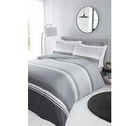 Rapport Home Duvet Set Grey Striped King Size Bedding Set 3 PCS- Soft Microfibre Classic Striped Design Non-Iron Lightweight & Durable Wrinkle-Free Fabric With Snap Closure