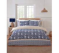 Rapport Home Eleanor Floral Geometric Reversible Duvet Cover Set with Pillowcase in Navy | Size: Double Rapport Home Navy Double