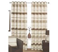 Rapport Home Eyelet/Ring Top Chenille and Faux Silk Heavy Weight Lined Pair of Curtains, 66 X 72 inch, Polyester, Cream, 36x26x10.5 cm