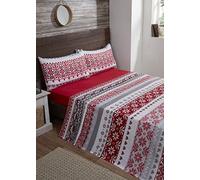 Fairisle Cotton Bed Cover Sheet Set with Pillowcase Rapport Home Red King