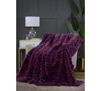 Rapport home Faux Rabbit Fur Soft Touch Chunky Ribbed Burgundy Blanket Throw (150 x 200 cm)