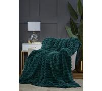 Rapport home Faux Rabbit Fur Soft Touch Chunky Ribbed Green Blanket Throw (150 x 200 cm)