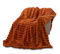 Rapport home Faux Rabbit Fur Soft Touch Chunky Ribbed Orange Blanket Throw (150 x 200 cm)