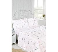 Rapport Home Flannelette King Size Sheet Set - Meadow Floral Brushed Cotton 4 Piece Bed Sheet Set, White