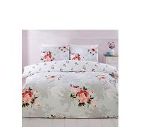 Rapport Home Floral Reversible Duvet Cover Set - Soft Microfibre Grey Single Bedding, Easy Care Fabric with Elegant Floral Print, 2-Piece Bedding Set