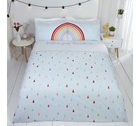 Rapport Home Follow Your Rainbow Duvet Cover Set - Inspirational Pastel Blue Kingsize Bedding with Multicolored Rainbow & Raindrop Design