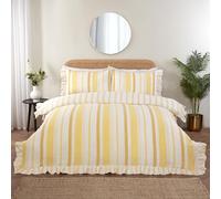 Rapport Home Frilled Bedding Set - Maya Striped Reversible Duvet Cover Set - Yellow Double Size Quilt Cover