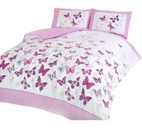 Rapport Home Furnishing Pink Butterfly Double Duvet Cover Set | Reversible Easy