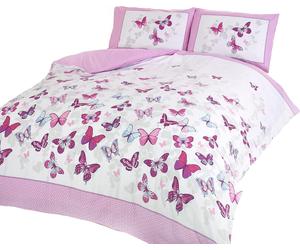 Rapport Home Furnishing Pink Butterfly Double Duvet Cover Set | Reversible Easy
