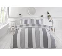 Rapport Home Furnishings Chambray Stripe Duvet Cover Set Reversible Bedding Bed Set Bed Linen (Double, Grey)