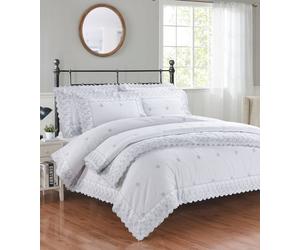 Rapport Home Gabrielle Embroidered Polyester Floral Duvet Cover Set with Pillowcase in Silver | Size: Super King Rapport Home Silver Super King