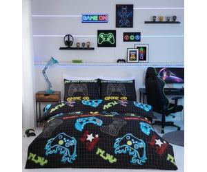 Rapport Home Gamer Duvet Cover Set, Microfibre - Single, Multi-Colour | Vibrant abstract multi-colour gamer design. Secure snap closure, easy care. Soft microfibre fabric.