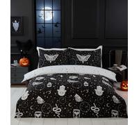 Rapport Home Gothic Magick Duvet Cover Set | King Black Skull Moon Stars Bedding with 2 Pillowcases | Soft 100% Polyester Easy Care Duvet Cover 220x230cm