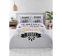 Rapport Home Grey Kingsize Duvet Cover Set with Black and Gold Typography and Printed Pillowcases