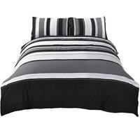 Signature Striped Adults Teenagers Quilt Duvet Cover and Pillowcase Bedding Bed Set, Grey, Single