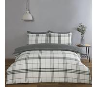 Harris Check Polyester Duvet Cover Set with Pillowcase Rapport Home Grey King