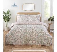 Rapport home Harrow Microfibre Duvet Cover Set Double | Luxurious Floral Vintage Damask Reversible 3-Piece Bedding for All Seasons | Natural
