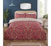 Rapport Home Harrow Microfibre Duvet Cover Set King Size Ruby Red | Luxurious Floral Vintage Damask, Reversible Bedding, Soft, Durable & Easy Care, 3-Piece Design