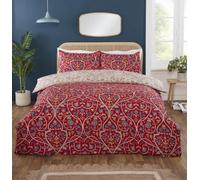 Rapport home Harrow Microfibre Duvet Cover Set Double Ruby Red - Floral Vintage Damask 3-Piece Reversible Bedding