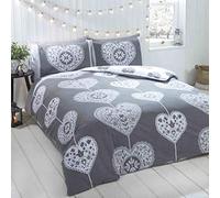 Rapport Home Hearts Christmas Scandi Duvet Cover Set, Cotton, Grey, King