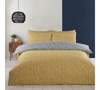 Rapport Home Helston Ochre and Black Striped Reversible Duvet Cover Set - Double Size Microfibre Bedding with Pillowcases - Soft, Easy Care & Modern Design