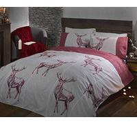 Rapport Home Highland Stag Red Duvet Cover Quilt Bedding Set, Red, Single Size - Bedroom Bed Linen