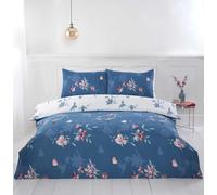 Rapport home Blue Single Microfibre Duvet Set - Hummingbird Floral Reversible 180 Thread count Soft Non-Iron Bedding Set - Floral Duvet Cover Set Featuring Birds, Flowers and Butterflies