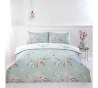 Rapport home Hummingbird Floral Green King Duvet Cover Set - Soft Easy Care Polyester Bedding with Pillowcases