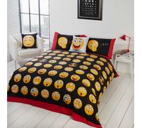 Rapport Home Icons Emoji Reversible Polycotton Duvet Cover Set with Pillowcase in Black | Size: Single Rapport Home Black Single