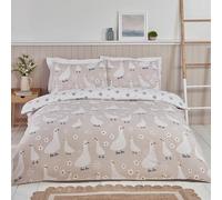 Rapport Home Jemima Duck Reversible Microfibre Bedding King Duvet Cover Set Natural - Cute Animal Print Quilt Cover with Pillowcases