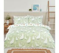 Rapport Home Jemima Duck Reversible Microfibre Bedding Single Duvet Cover Set Green - Cute Animal Print Quilt Cover with Pillowcases