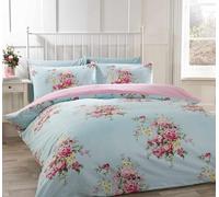 Rapport Home Kate Flannelette Floral Cotton Duvet Cover Set, 100% Brushed Cotton Blue Super King Quilt Cover