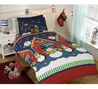 Rapport Home Kids Christmas Duvet Cover Set | Festive Father Christmas, Snowman & Penguin Design Bedding | Soft Single 2-Piece Quilt Set | Multi-Colour