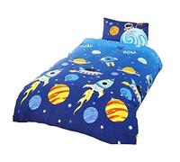 Rapport Home Kids Rockets Stars and Space Blue Childrens 2 Piece Duvet Cover Set - Planets and Spaceship Rockets Single Bedding Set