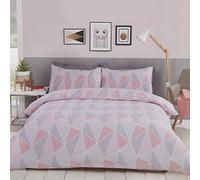 Rapport Home King Duvet Cover Set - Pink Geometric Triangles Bedding for Girls & Teens - Reversible Polycotton Quilt Cover with Pillowcases (230x220cm)