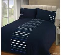 Rapport Home King Size Duvet Cover Set - Navy Blue Striped Bedding Set