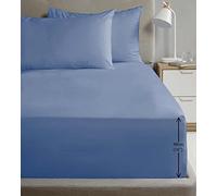 Rapport Home King Size Fitted Sheet Extra Deep 40cm Depth Blue Soft Easy Care Non-Iron Percale Bed Sheet - 16 inch Pocket