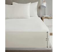 Rapport Home King Size Fitted Sheet Extra Deep 40cm Depth Cream Soft Easy Care Non-Iron Percale Bed Sheet - 16 inch Pocket