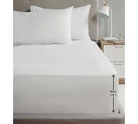Rapport Home King Size Fitted Sheet Extra Deep 40cm Depth White Soft Easy Care Non-Iron Percale Bed Sheet - 16 inch Pocket