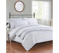 Rapport home Kingsize Bedding Set | Elegant Floral Broderie Anglaise Duvet Cover with Silver Embroidery | Luxury Gabrielle Collection | White